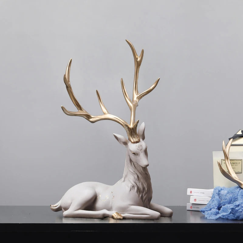 Luxury Resin Deer Statue 35cm - European Elk Figurine Home Decor