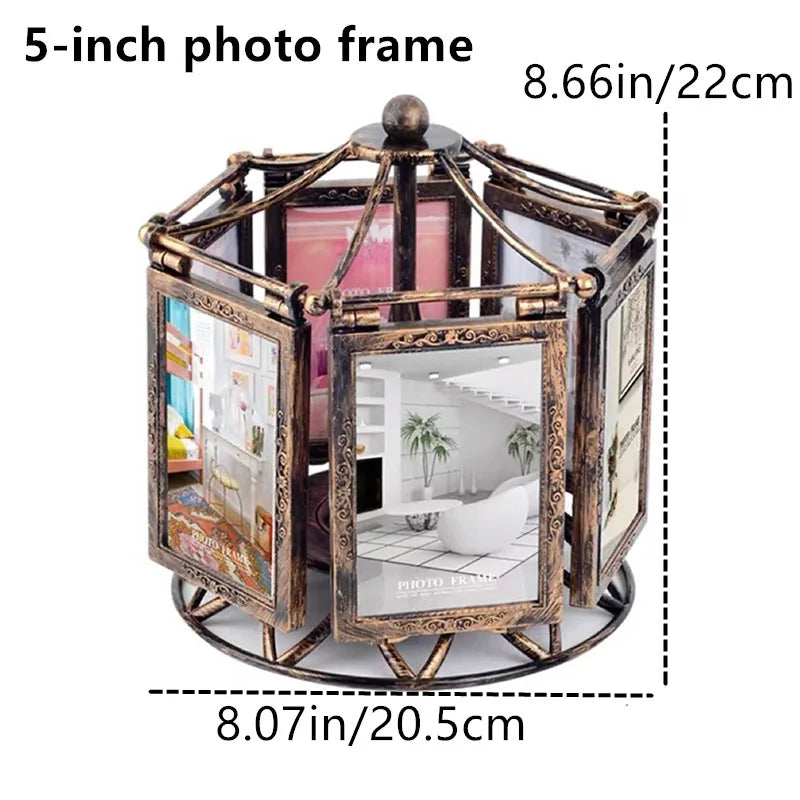 Vintage Carousel Windmill Photo Frame - Retro Bronze Rotating Picture Display 4/5 Inch