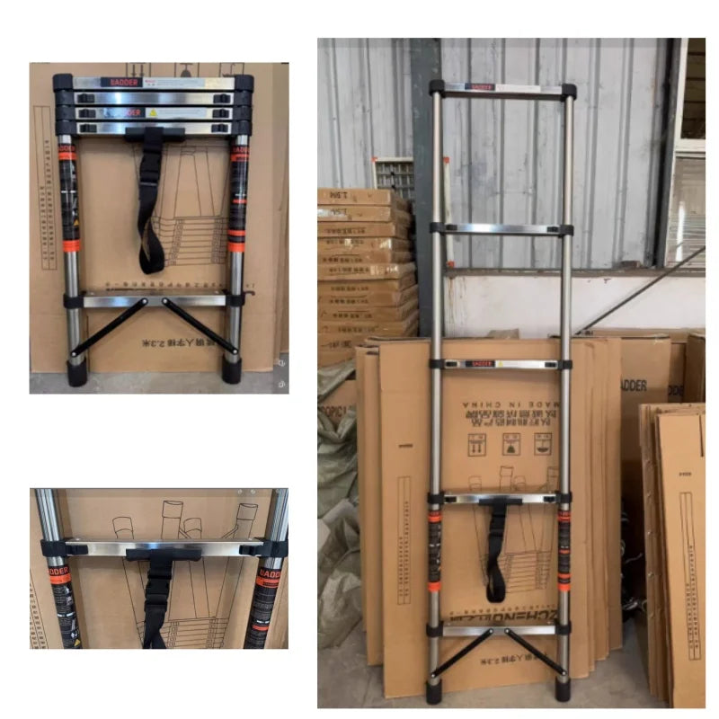 Stainless Steel Telescopic Ladder Heavy Duty Adjustable Multi-Function Folding Step Ladder For Home Indoor Outdoor Safety Use