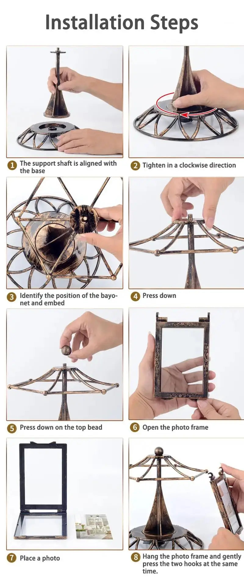 Vintage Carousel Windmill Photo Frame - Retro Bronze Rotating Picture Display 4/5 Inch