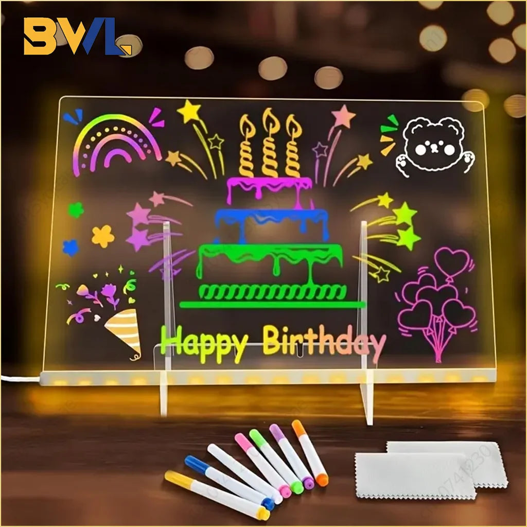 LED Note Board with Colors Erasable DIY Children's Drawing Board Letter Message Board White Luminous Dry Erase Board with Stand