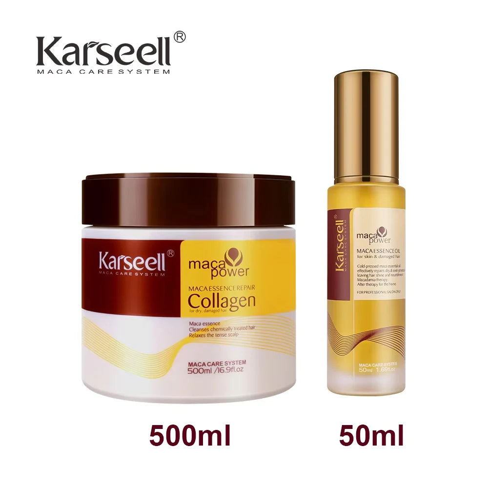 Karseell Collagen Hair Treatment Deep Repair Hair Mask 500ml + Argan Oil Hair Serum 50ml for Dry Damaged Hair All Hair Types