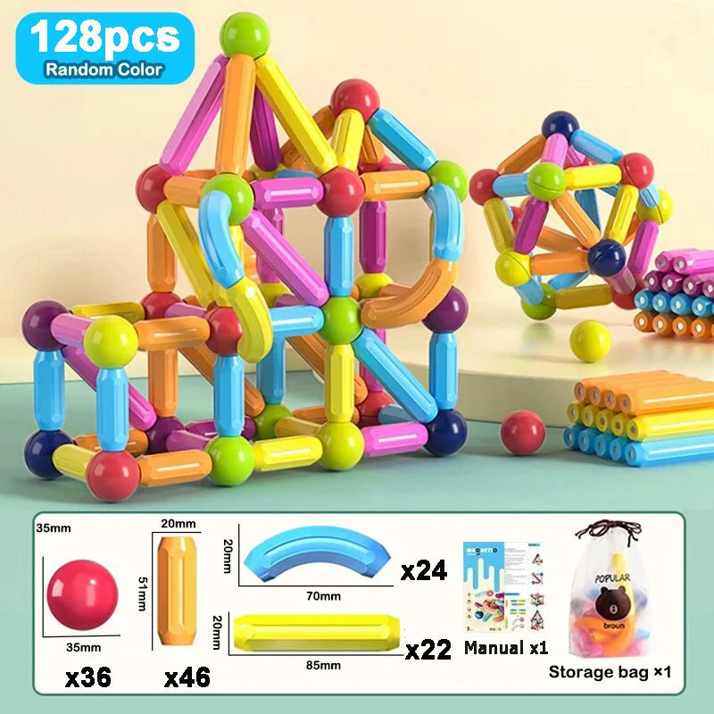Magnet Ball Sticks Rod Games Magnetic Construction Set 188PCS Magnetic Building Blocks Toy Montessori Educational Toys for Kids