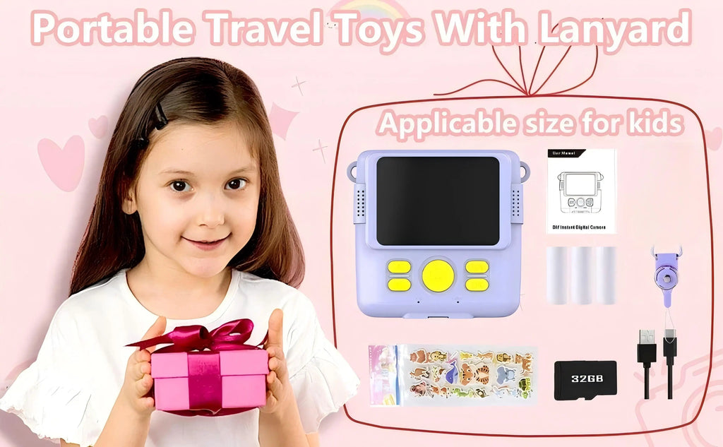 kids camera instant print 1080P Portable Kids Camera with  32GB Card3 and Rolls Photo Paper , Perfect Gift for Toddlers