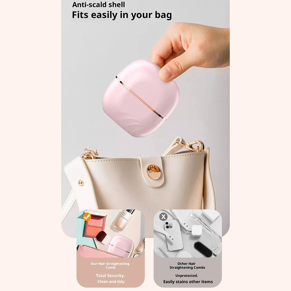 Mini Cordless Hair Straightening Brush - Portable Rechargeable Styling Tool