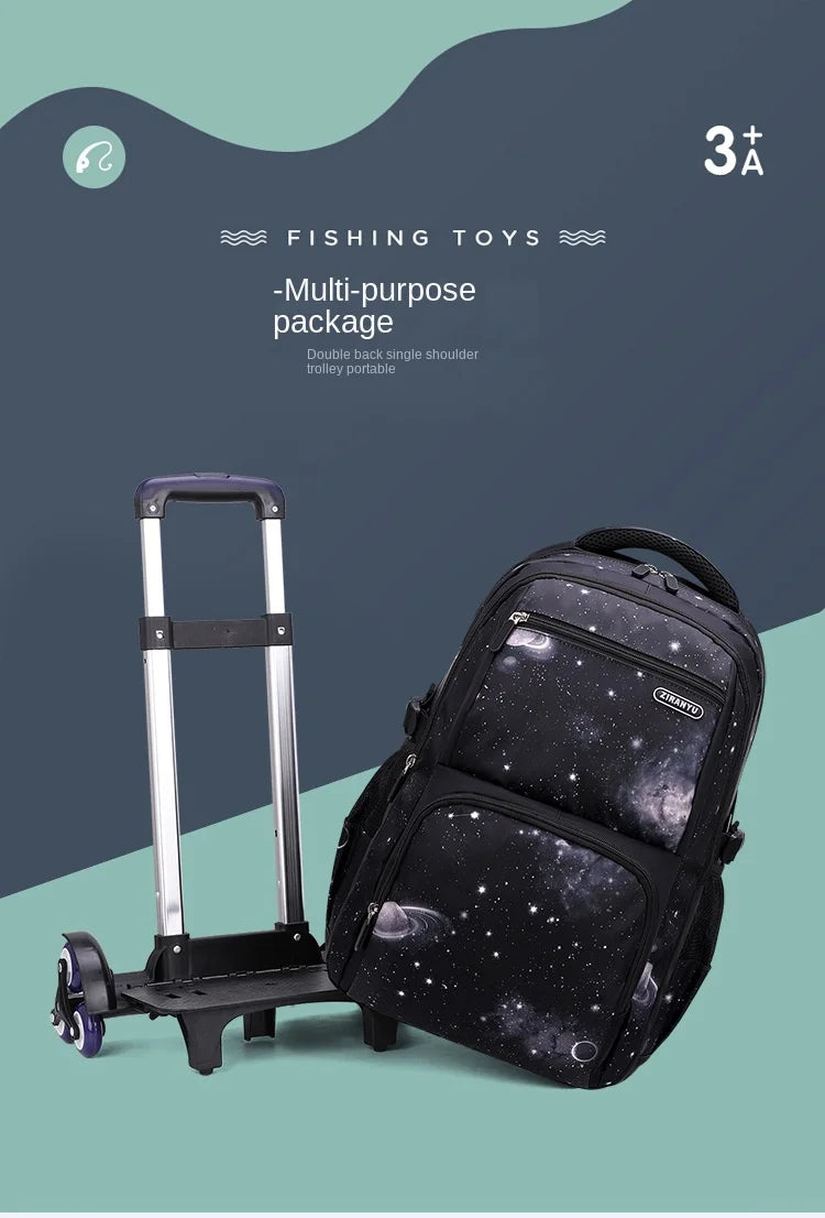 Kids School Bag With Wheels Rolling Backpack for Boy Wheeled School Bag 6 Wheels Trolley Bookbag Carry on Luggage with Lunch Bag