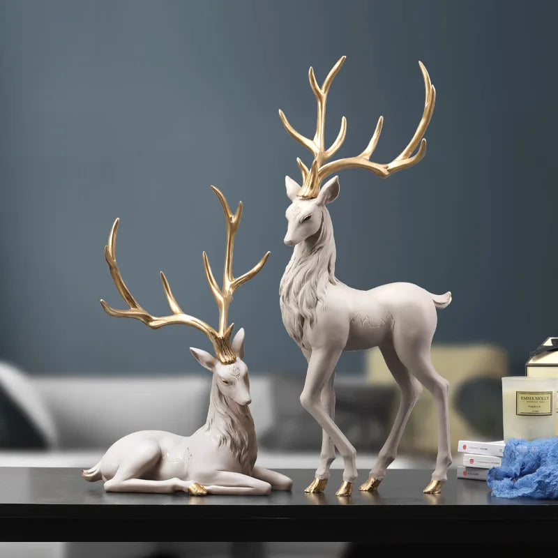 Luxury Resin Deer Statue 35cm - European Elk Figurine Home Decor