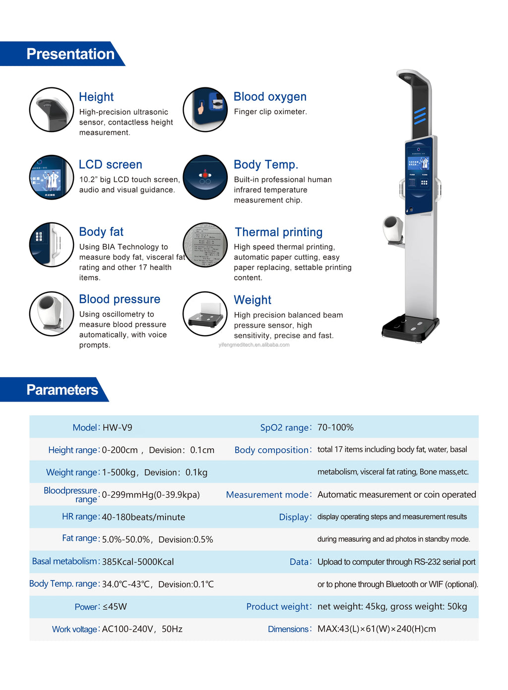 Body Composition Analyzer - Height Weight & Blood Pressure Monitor | 17 Metrics
