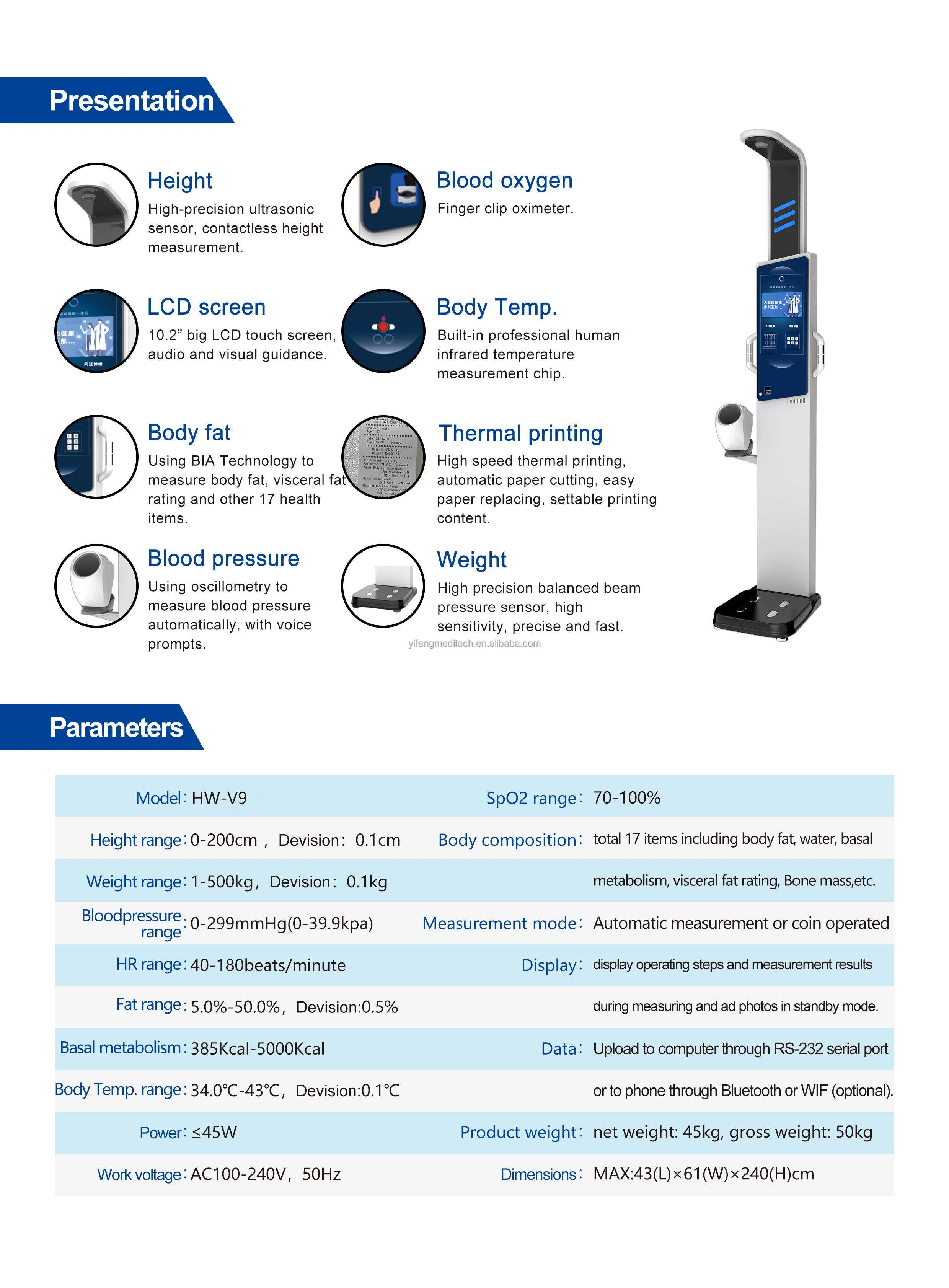 Body Composition Analyzer - Height Weight & Blood Pressure Monitor | 17 Metrics