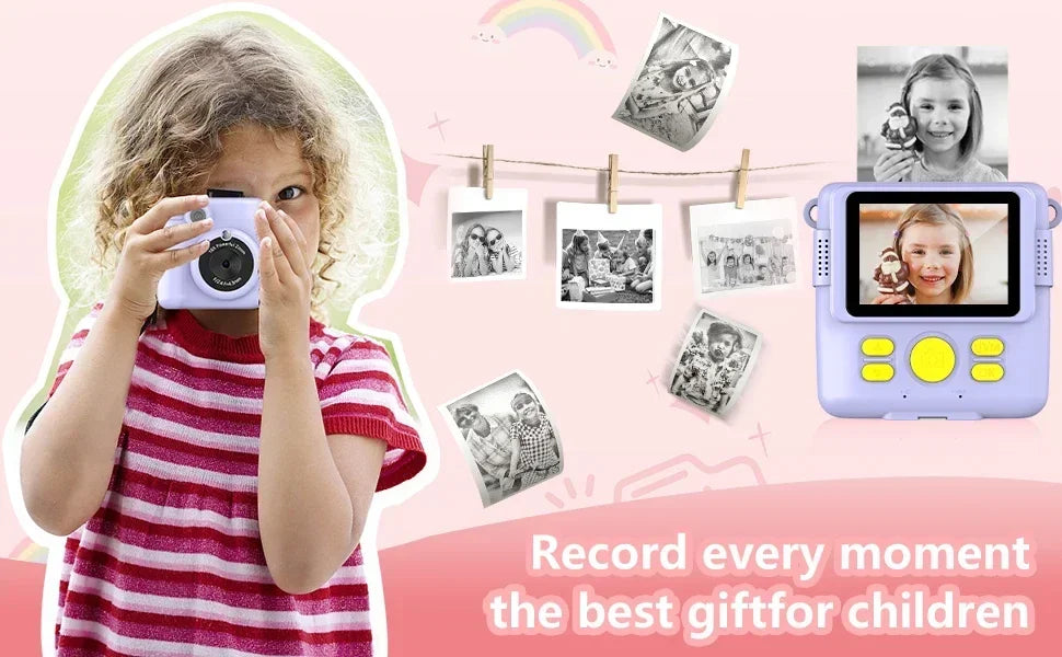 kids camera instant print 1080P Portable Kids Camera with  32GB Card3 and Rolls Photo Paper , Perfect Gift for Toddlers
