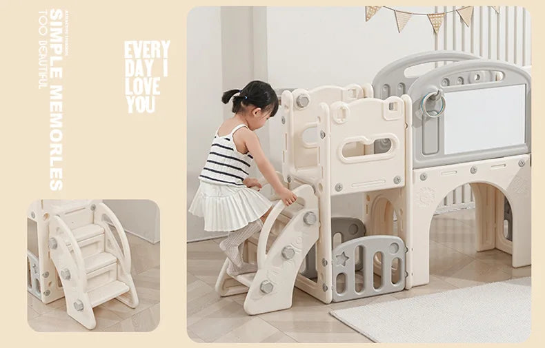 5-in-1 Kids Play Set - Swing, Slide, Basketball Hoop, Drawing Board & Storage for Ages 3-6