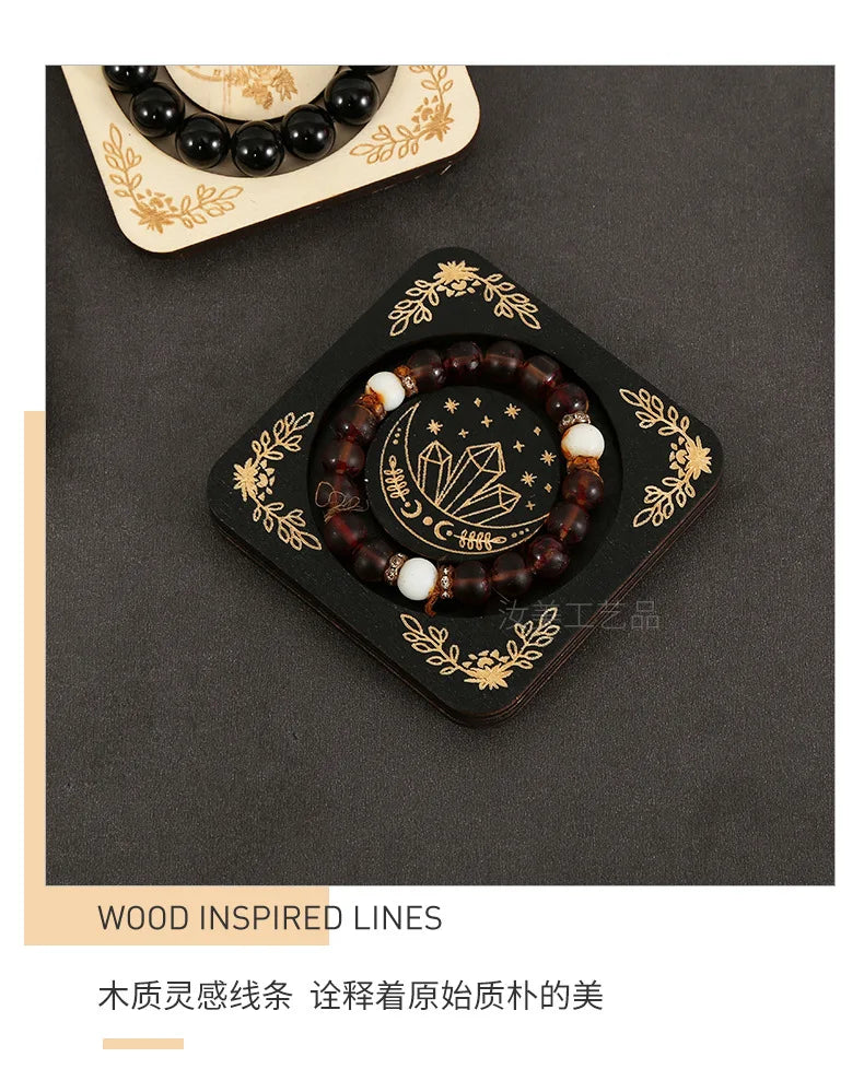 Wooden Beaded Tray Decoration Creative American Decorative Jewelry Display Stand Round Hand Tray Wooden Crafts Home Decor