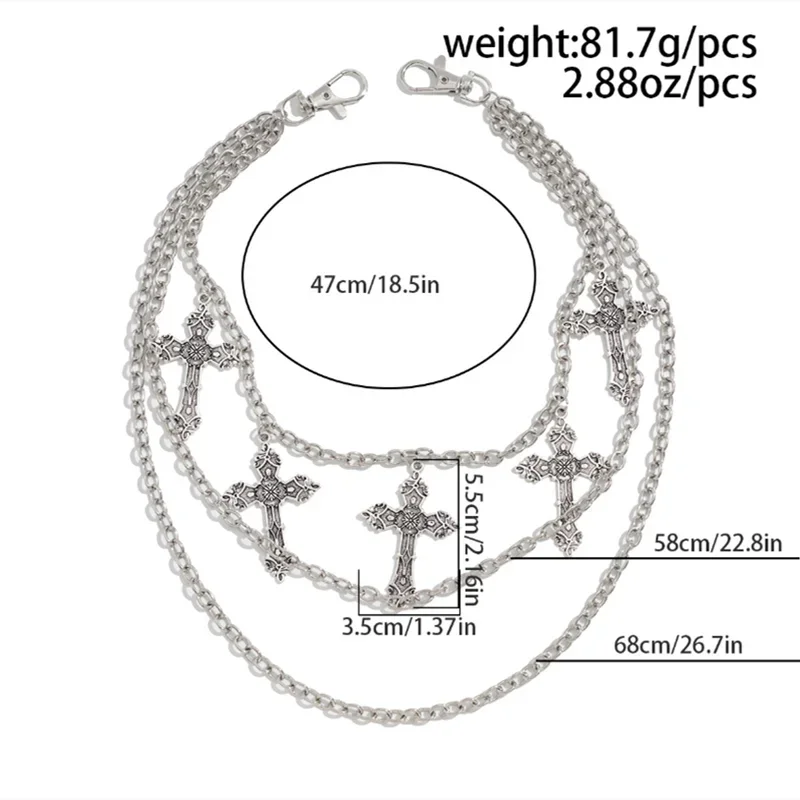 Fashion Punk Metal Pants Chain Hip Hop Waist Chain Cross Pendant Jeans Chain For Men Women Accessories Gifts