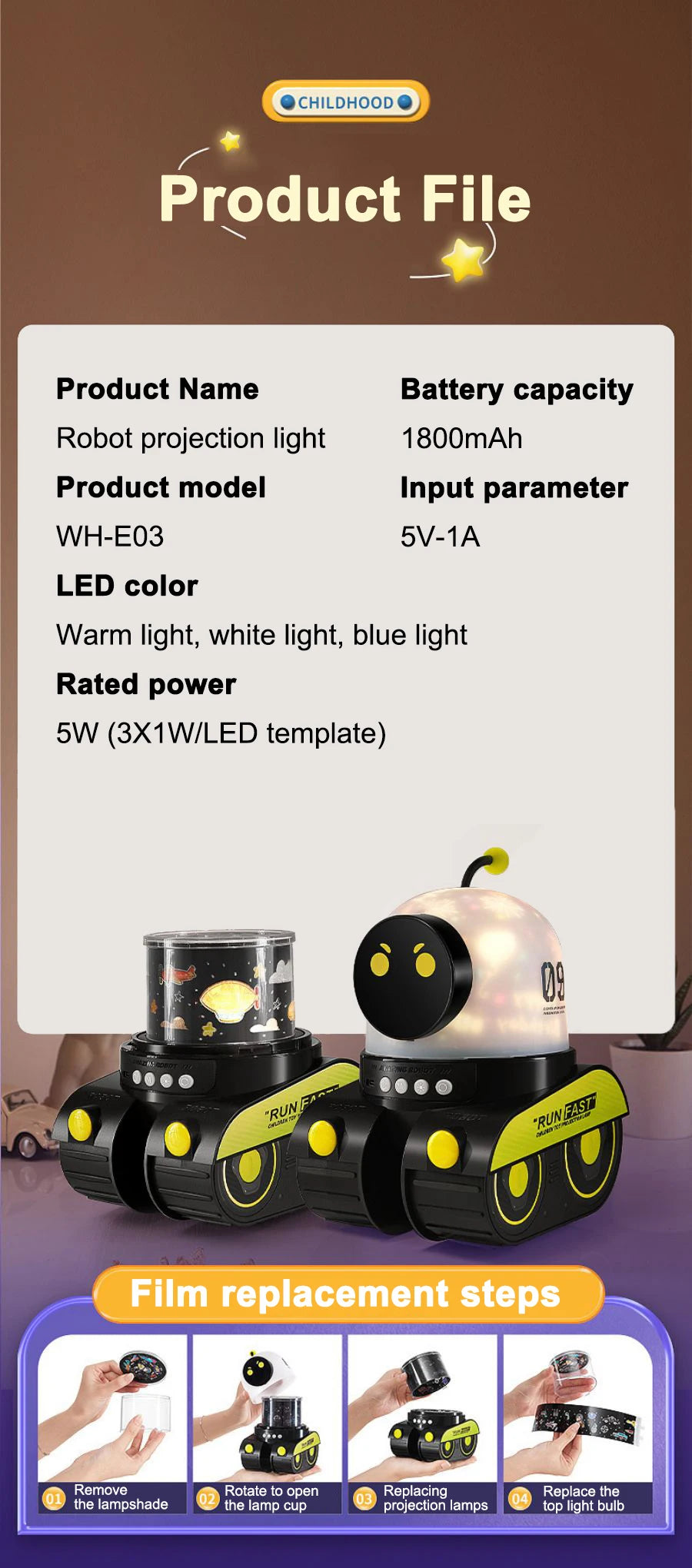 Kids Gift Robot Projector Night Light With Music Rechargeable Universe Starry Sky Rotate LED Projection Lamp