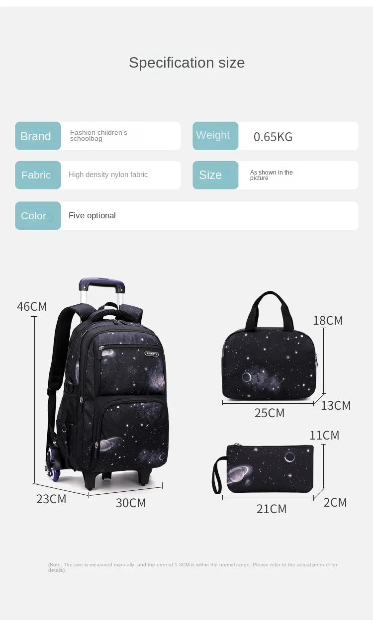 Kids School Bag With Wheels Rolling Backpack for Boy Wheeled School Bag 6 Wheels Trolley Bookbag Carry on Luggage with Lunch Bag