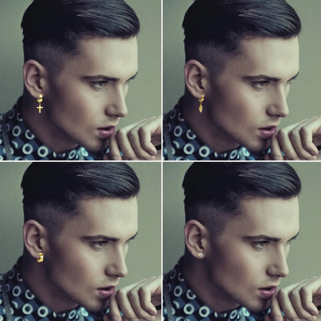 18 Pairs Earrings for Men: Stainless Steel Mens Earrings Stud Cross Dangle Hoop Earrings Set Jewelry Gift for Men Women