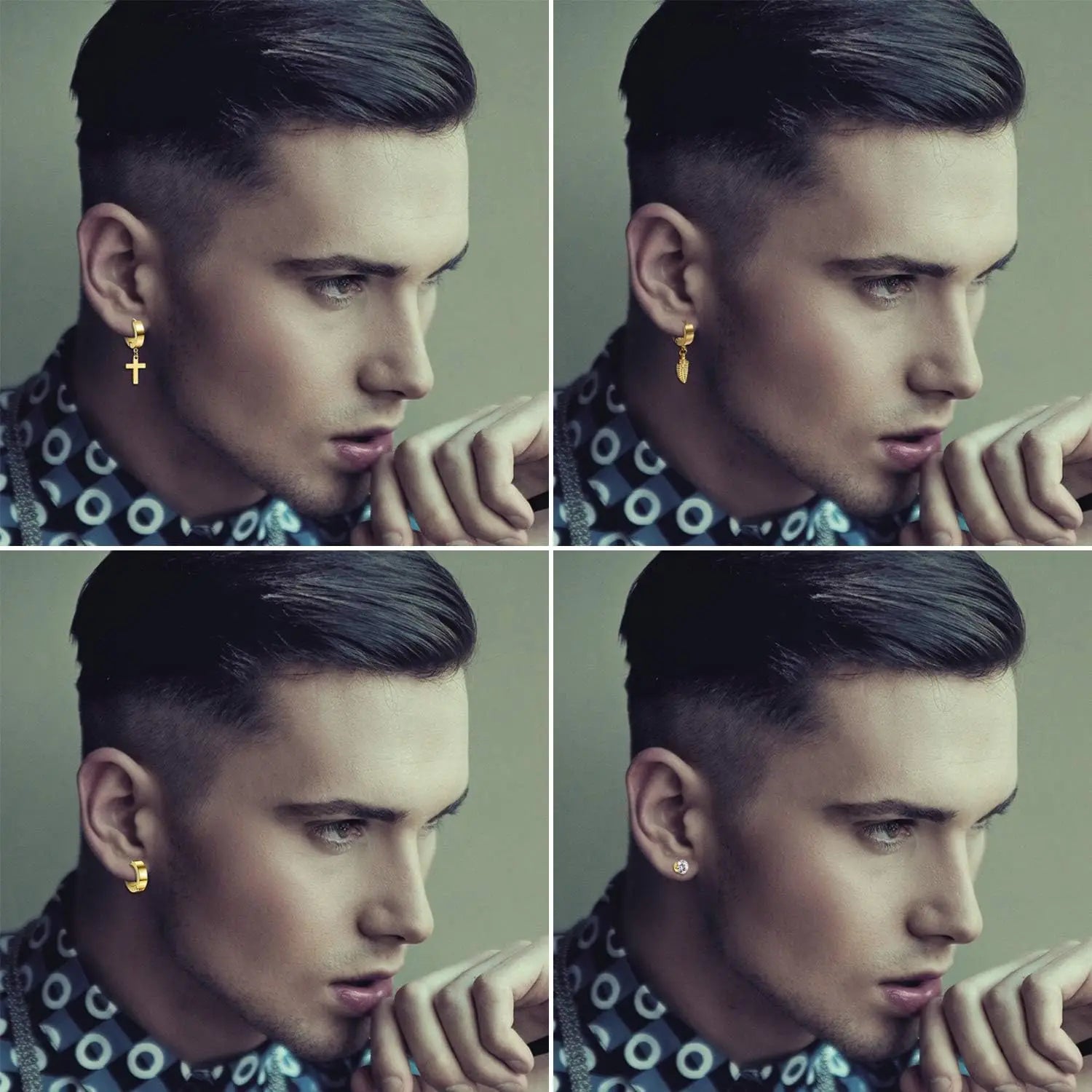 18 Pairs Earrings for Men: Stainless Steel Mens Earrings Stud Cross Dangle Hoop Earrings Set Jewelry Gift for Men Women