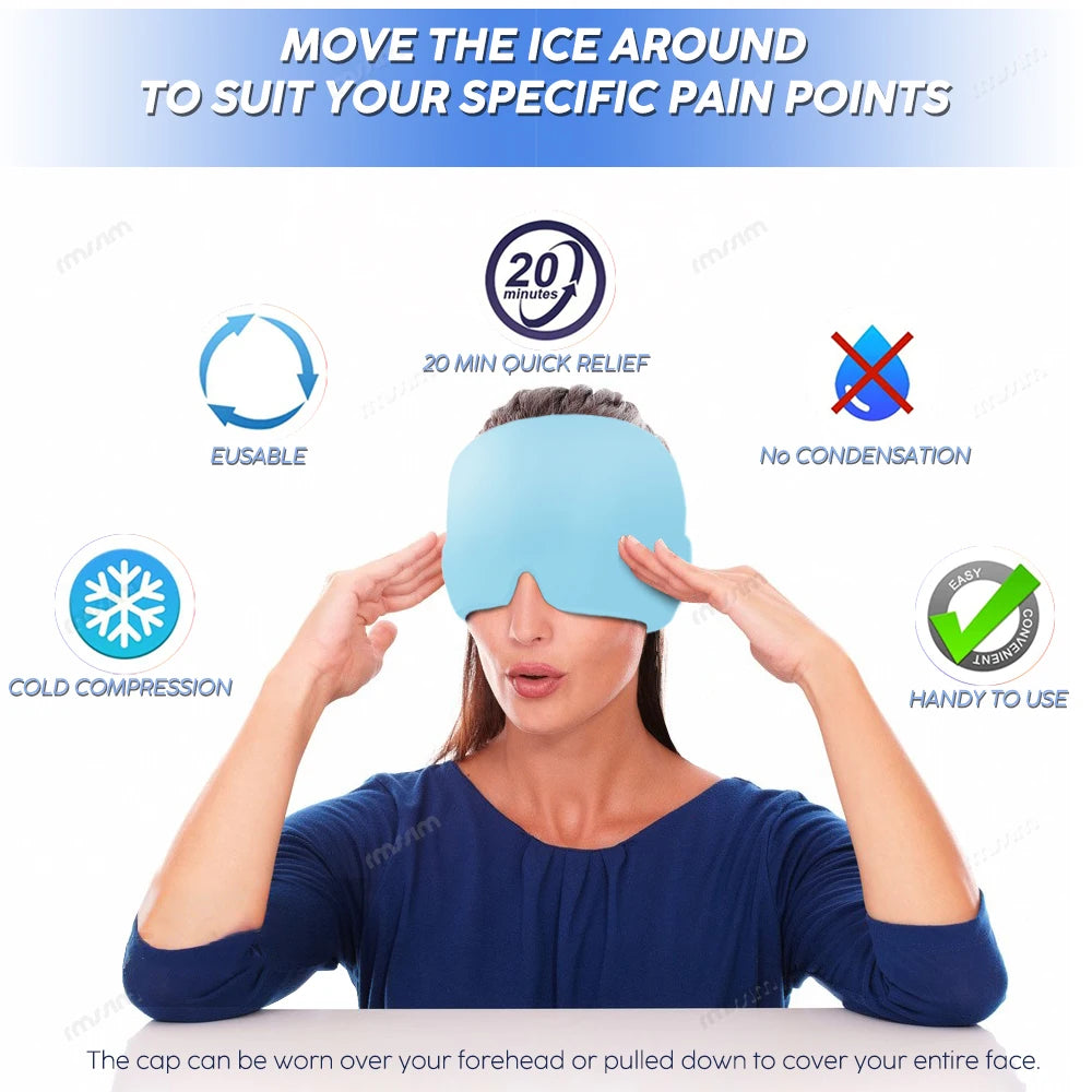 Migraine Relief HatHead Massager Gel Hot Cold Therapy Headache Migraine Relief Cap For Chemo,Sinus,Neck Wearable Therapy Wrap