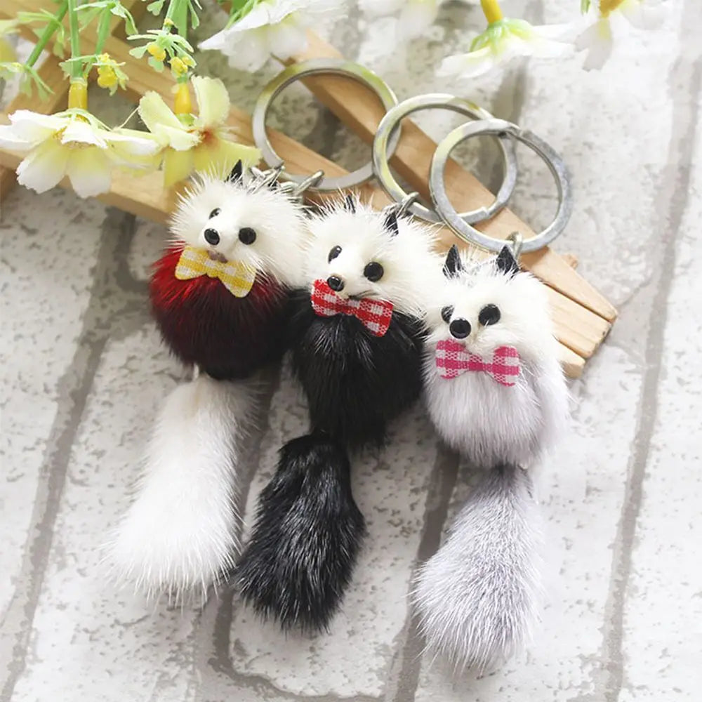 Mink Fur Pom Pom Keychain - Cute Animal Plush Toy Bag Accessory