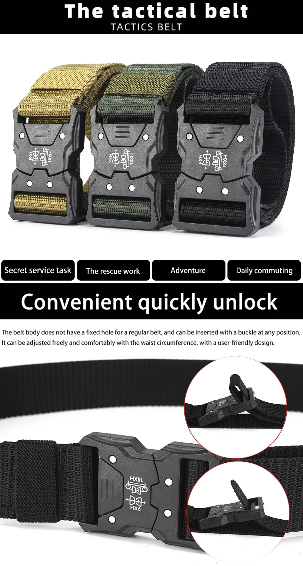 Tactical Nylon Canvas Belt - Adjustable MOLLE Waist Belt for Men's Outdoor Use