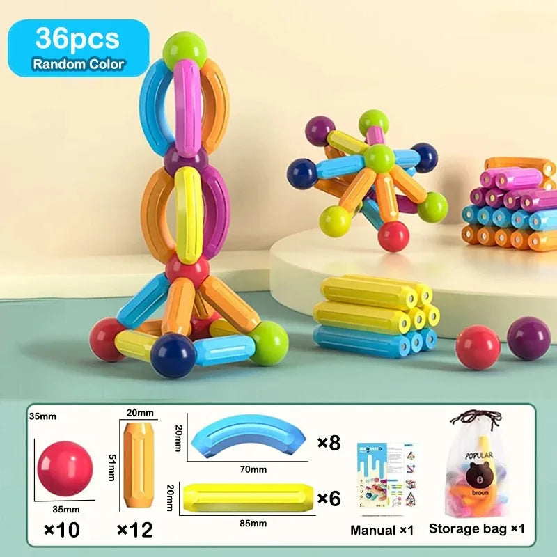 Magnet Ball Sticks Rod Games Magnetic Construction Set 188PCS Magnetic Building Blocks Toy Montessori Educational Toys for Kids
