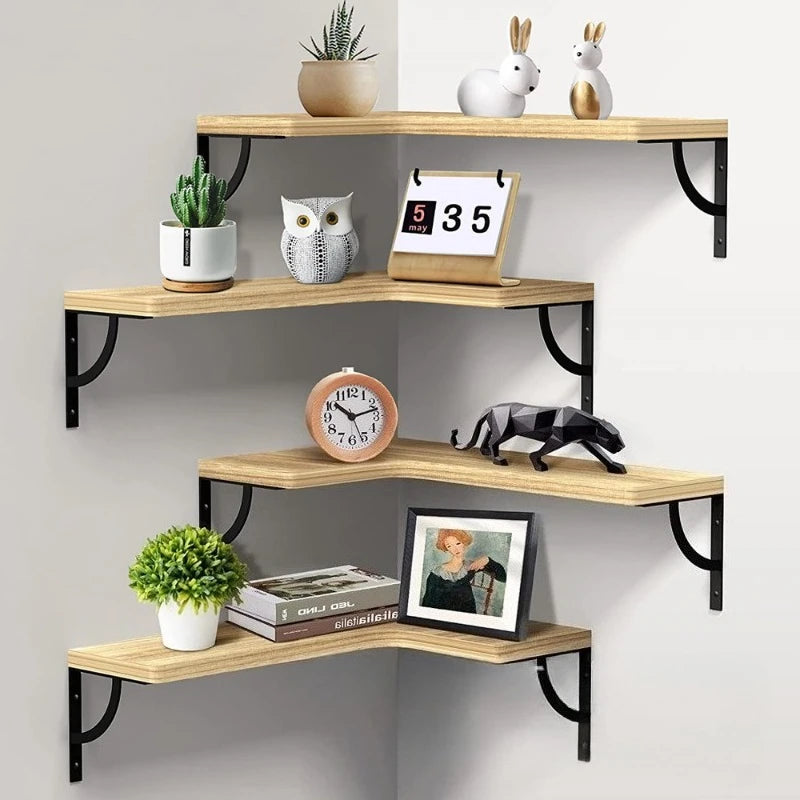 L-Shaped Corner Wall Shelves - Floating Wood Shelves Set of 3 for Living Room & Bedroom