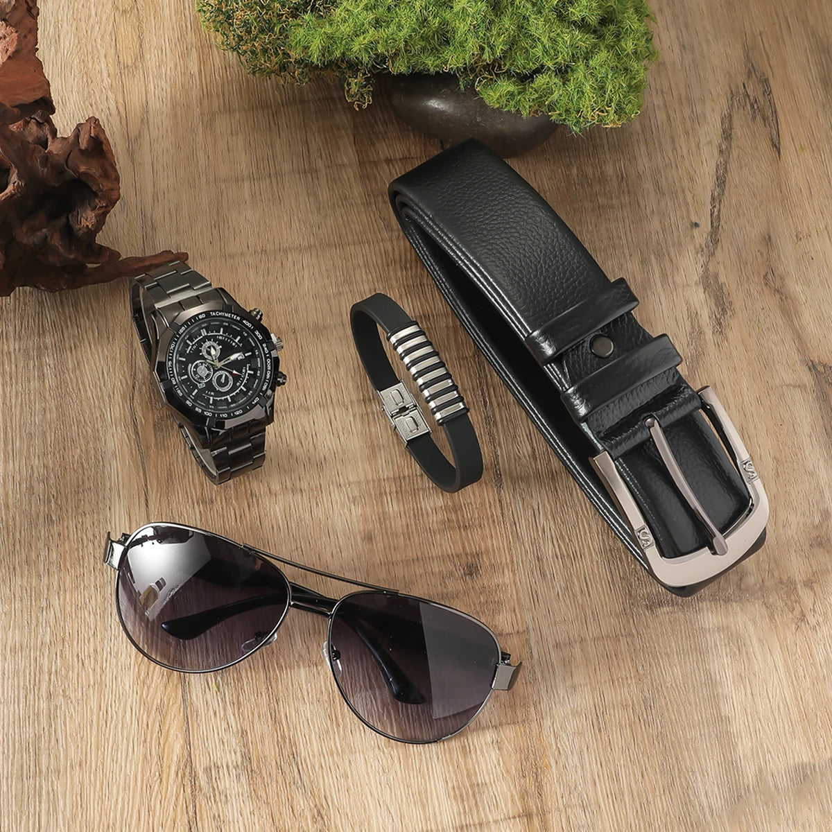 Men's fashion trend watches; men's casual versatile steel strap quartz watches gift box set