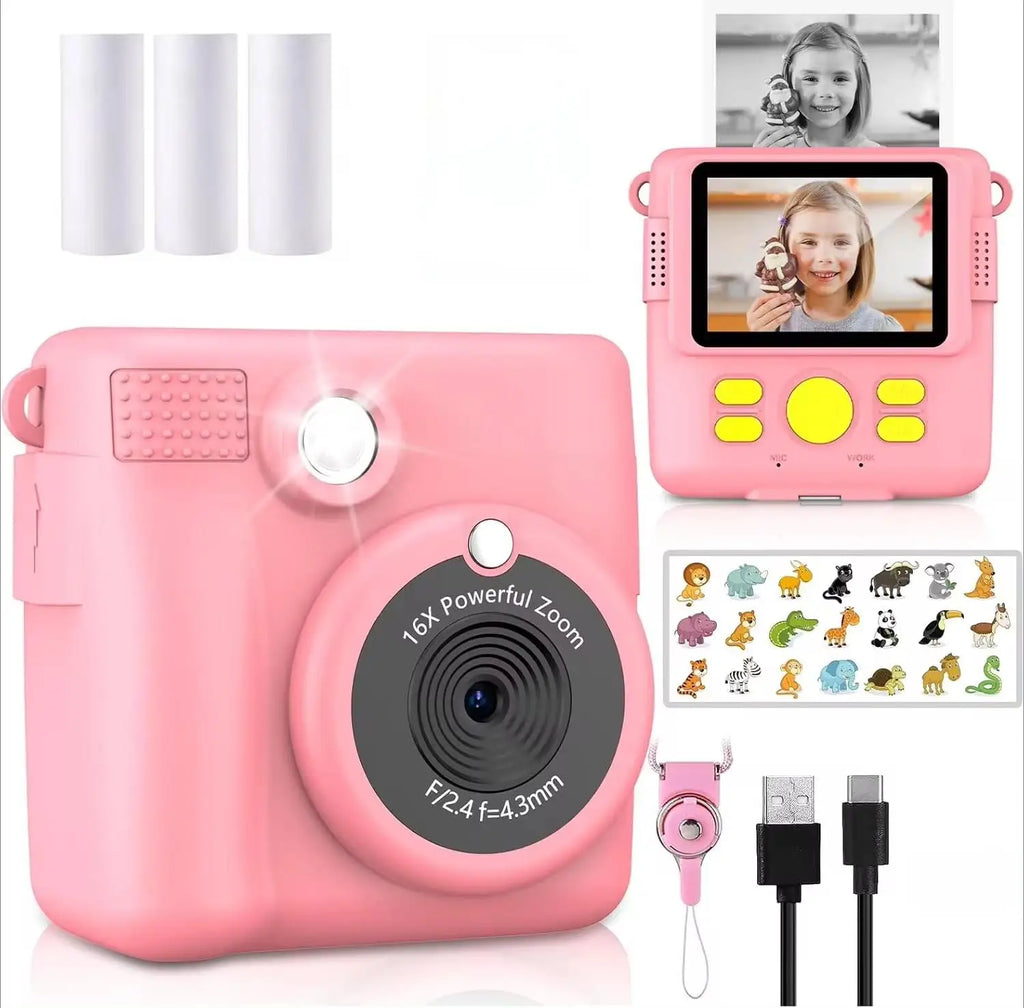 kids camera instant print 1080P Portable Kids Camera with  32GB Card3 and Rolls Photo Paper , Perfect Gift for Toddlers