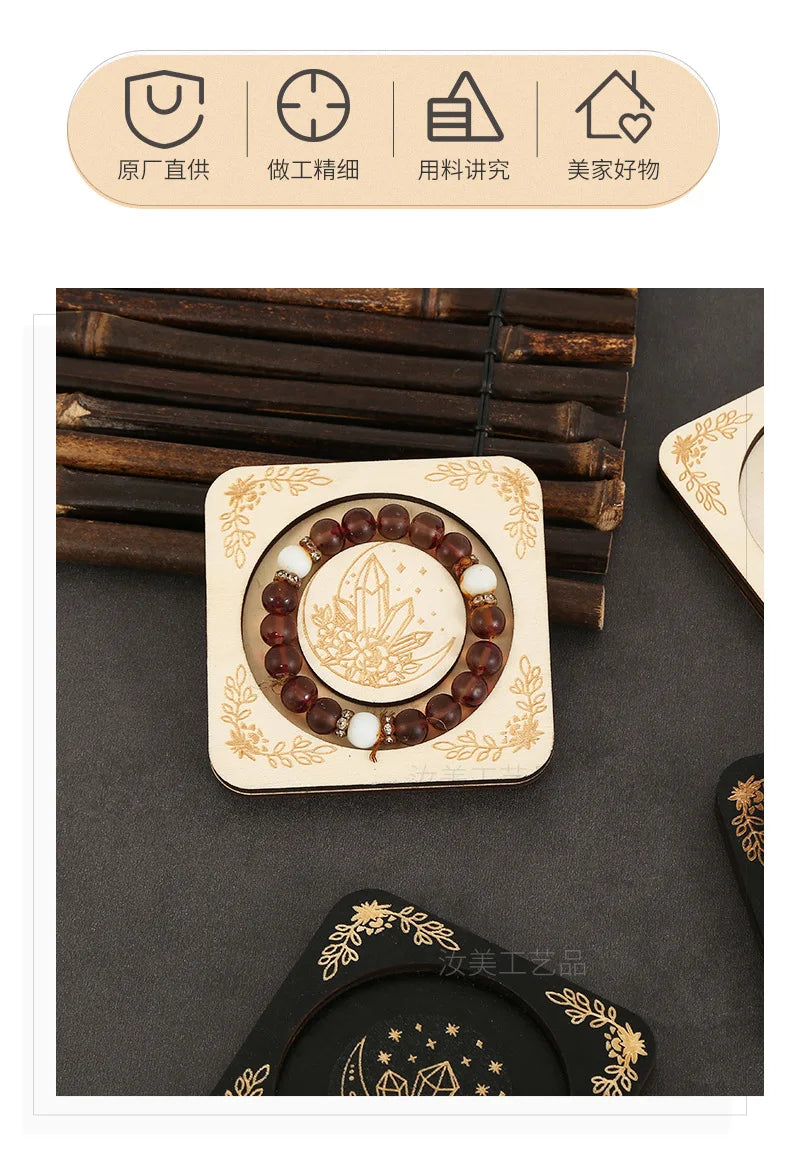 Wooden Beaded Tray Decoration Creative American Decorative Jewelry Display Stand Round Hand Tray Wooden Crafts Home Decor