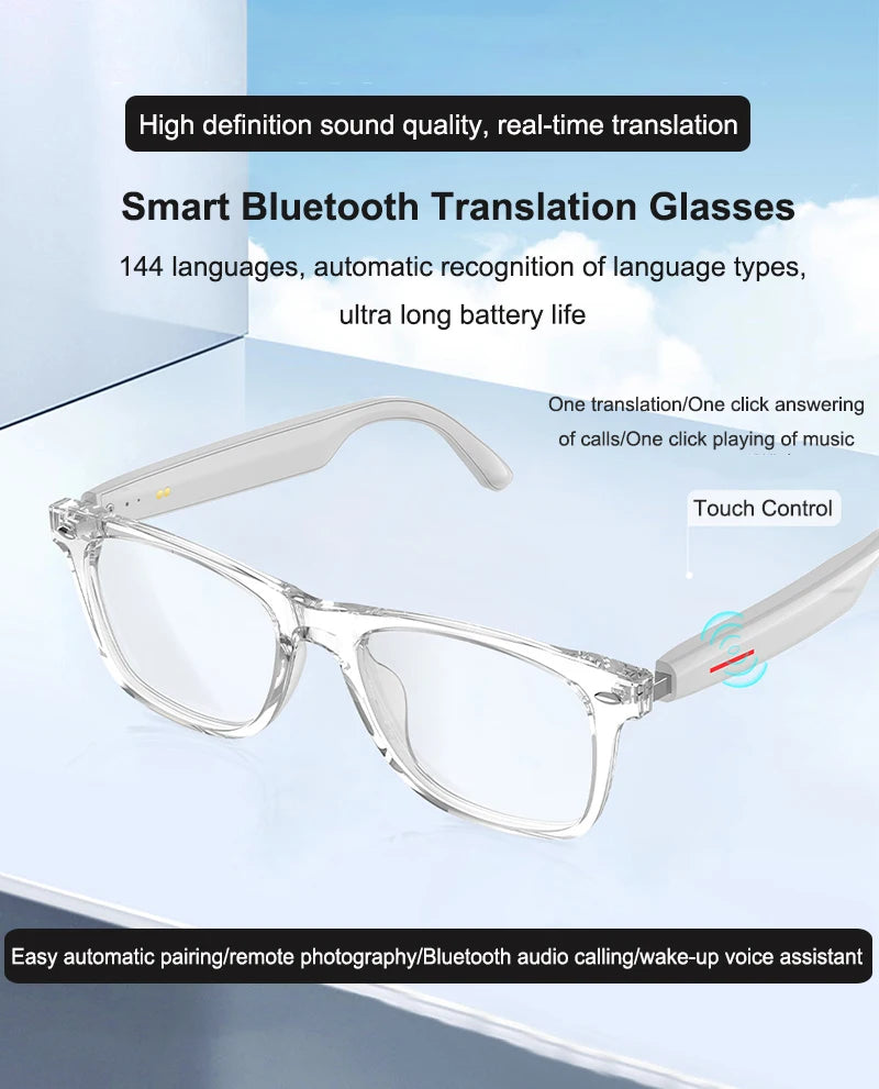Smart AI Translation Glasses 100+ Languages Real-time Translation Bluetooth Sunglasses Earphones Voice Assistant Call Music