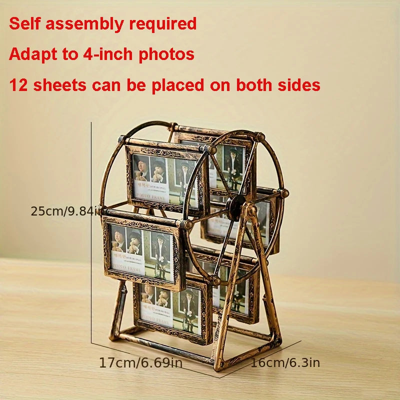 Vintage Carousel Windmill Photo Frame - Retro Bronze Rotating Picture Display 4/5 Inch