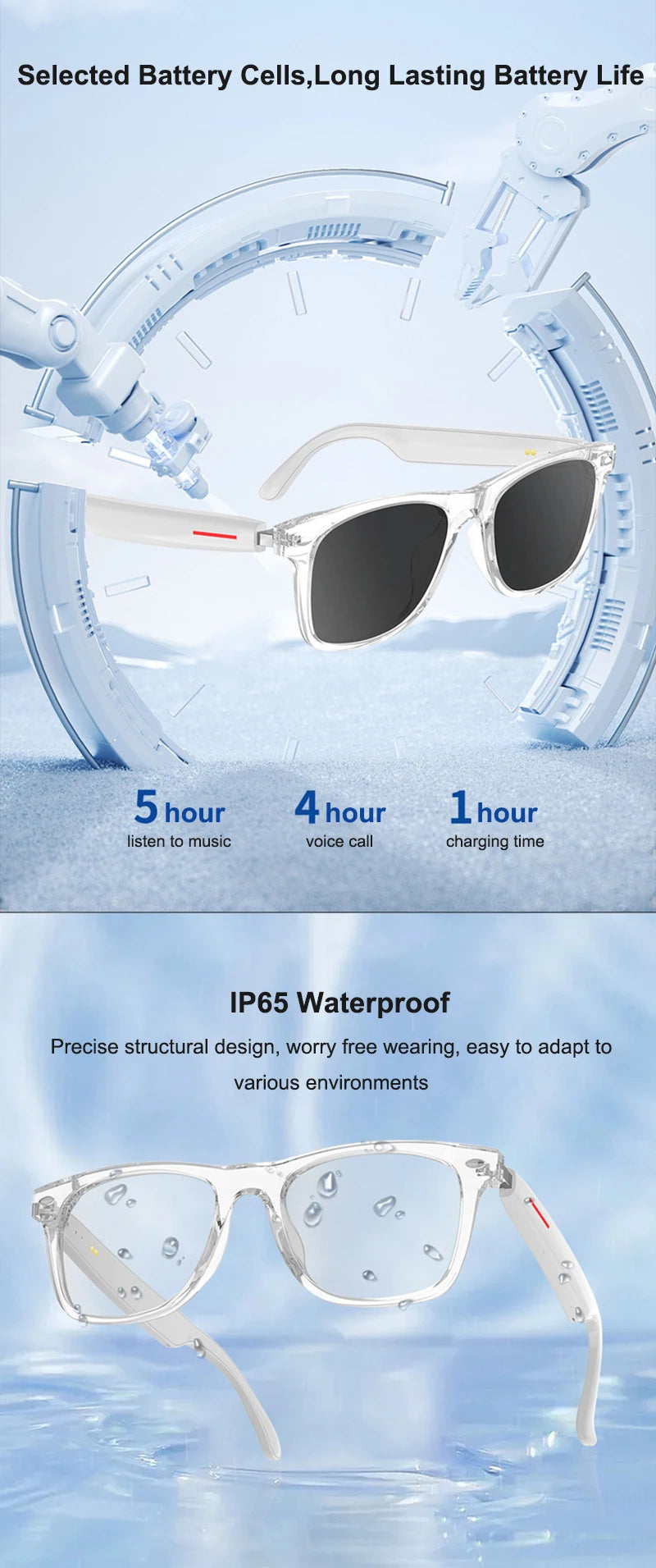 Smart AI Translation Glasses 100+ Languages Real-time Translation Bluetooth Sunglasses Earphones Voice Assistant Call Music