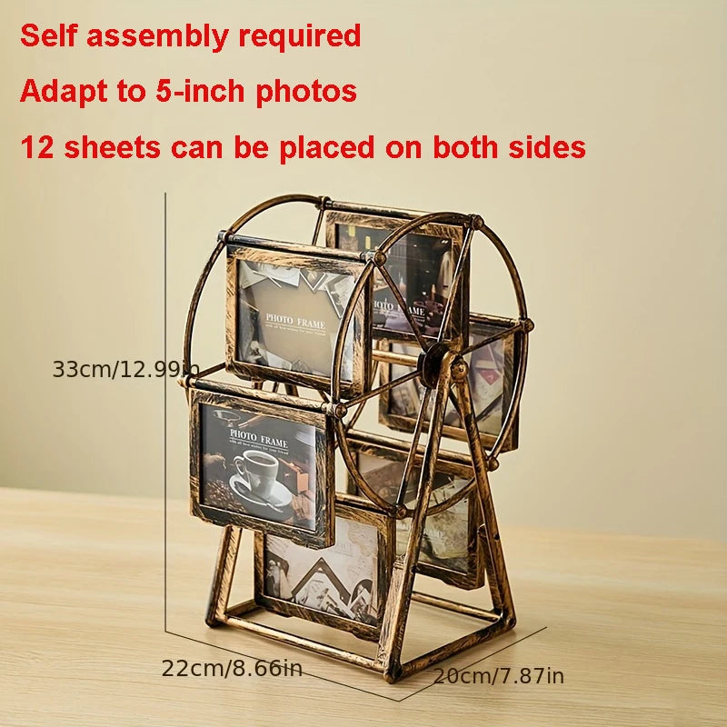 Vintage Carousel Windmill Photo Frame - Retro Bronze Rotating Picture Display 4/5 Inch