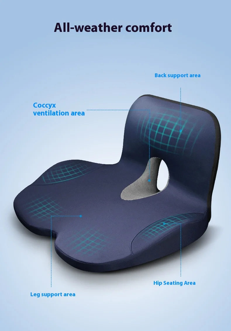 L-Shaped Integrated Office Chair Seat Cushion Memory Foam Seat Cushion Anti-Slip Bottom Pressure-Reducing Hip Waist Support
