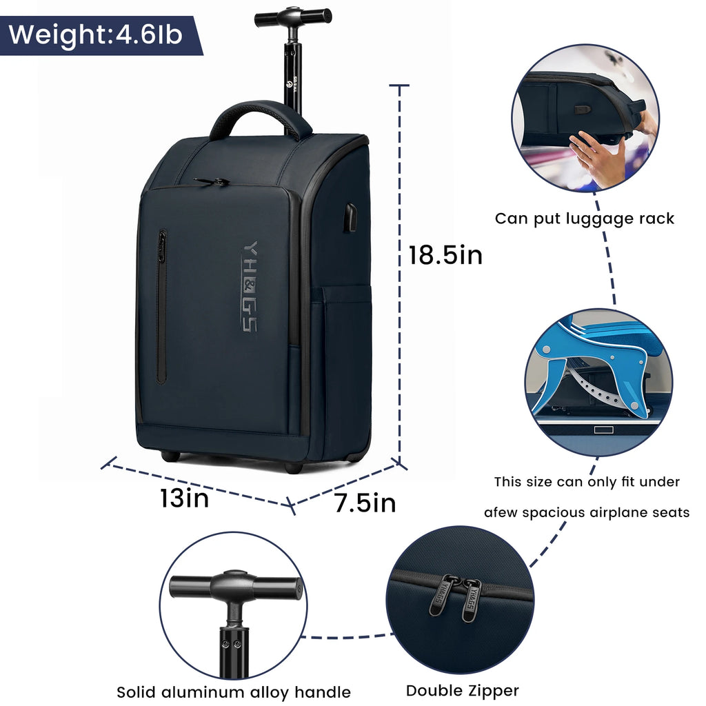 18" Rolling Backpack with Wheels | 3-in-1 Laptop Travel Bag for Business & School | Waterproof