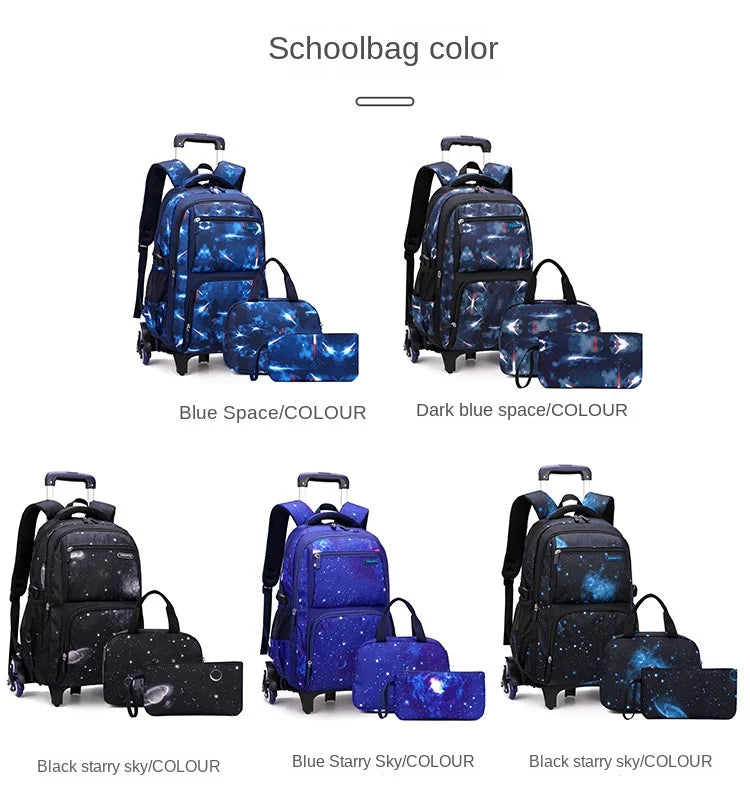 Kids School Bag With Wheels Rolling Backpack for Boy Wheeled School Bag 6 Wheels Trolley Bookbag Carry on Luggage with Lunch Bag