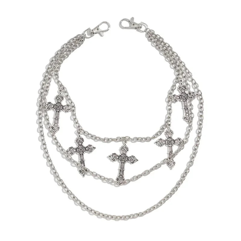 Fashion Punk Metal Pants Chain Hip Hop Waist Chain Cross Pendant Jeans Chain For Men Women Accessories Gifts