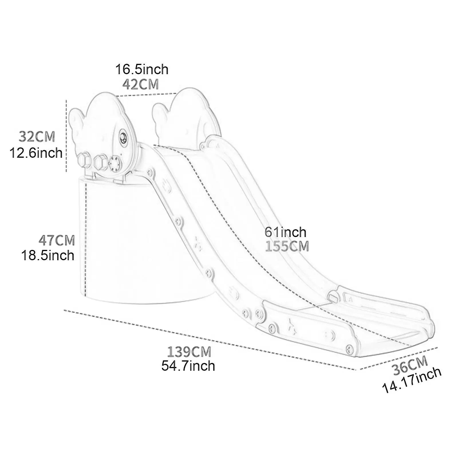 Kids Slide for Toddlers Ages 1-6 - 155cm Indoor/Outdoor Climber Playset with Anti-Slip Base