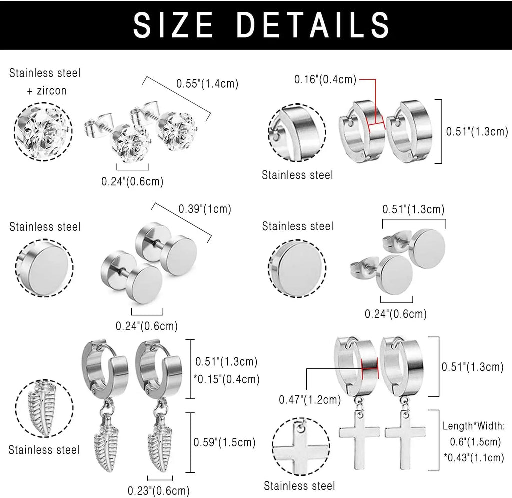 18 Pairs Earrings for Men: Stainless Steel Mens Earrings Stud Cross Dangle Hoop Earrings Set Jewelry Gift for Men Women