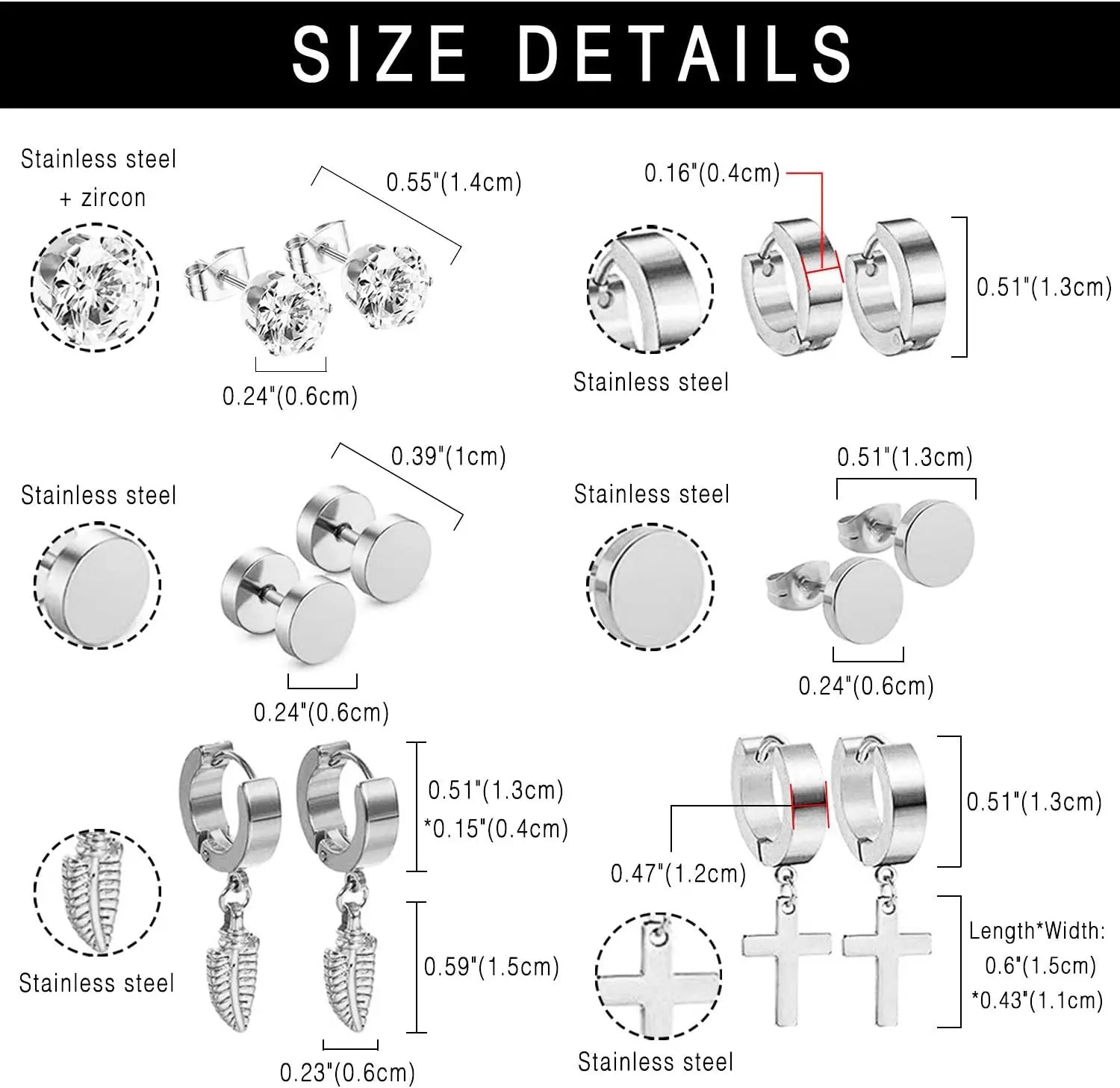 18 Pairs Earrings for Men: Stainless Steel Mens Earrings Stud Cross Dangle Hoop Earrings Set Jewelry Gift for Men Women