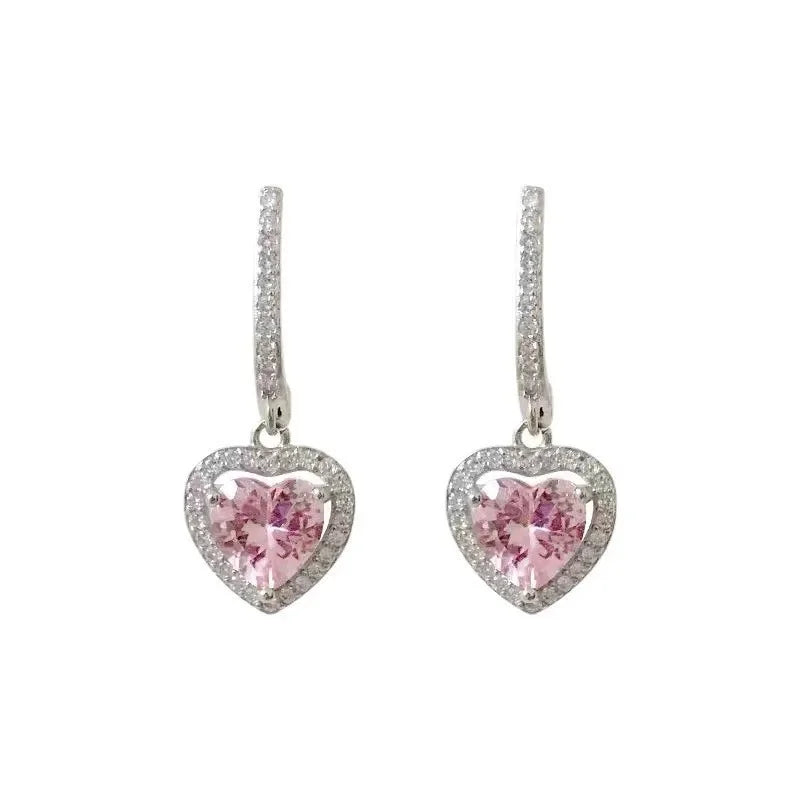 Heart Earrings for Women Elegant Pink Rhinestone Dangle Earrings for Girl Women Senior Designer Fashion Jewelry Accessories