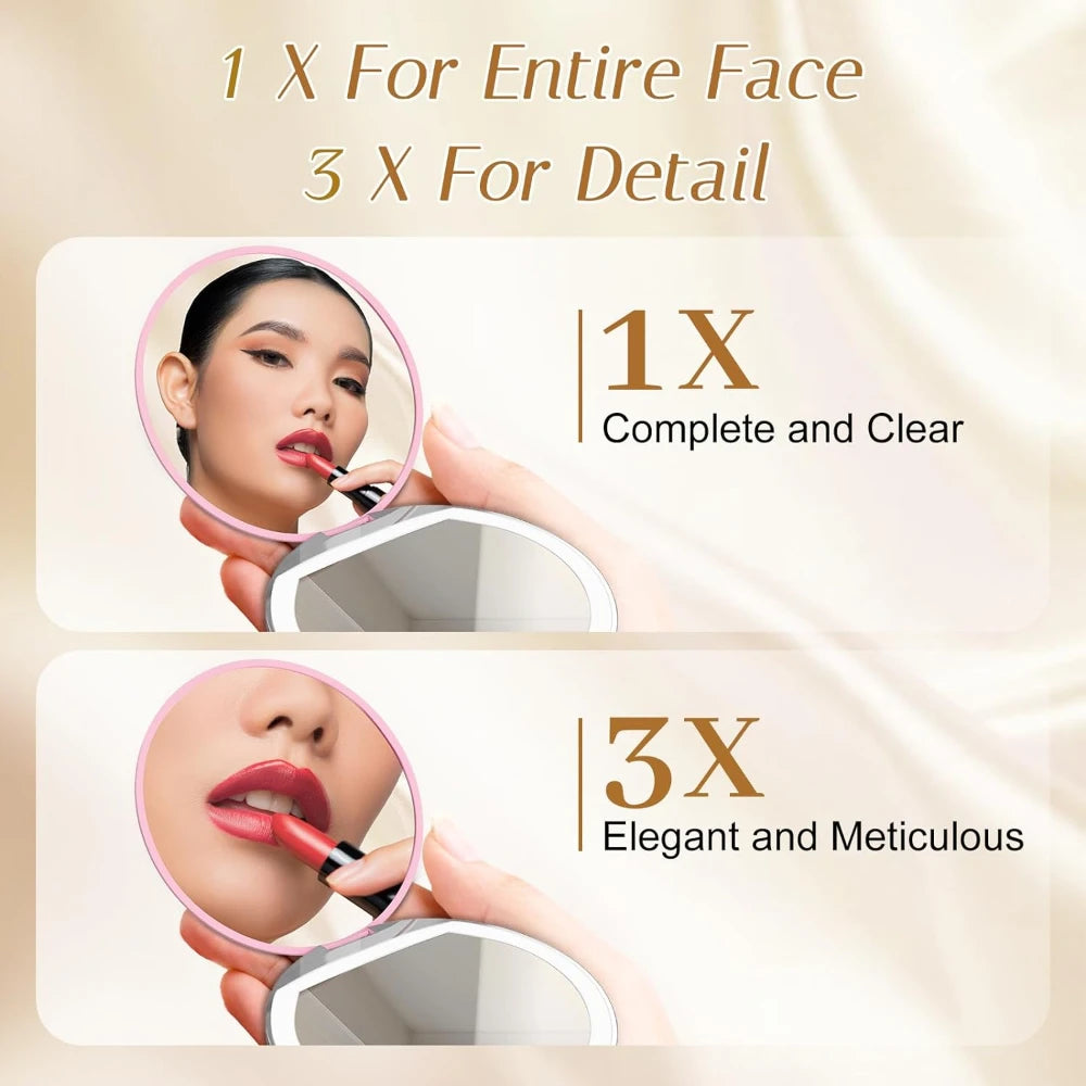 LED Compact Mirror with Light - 1X/3X Magnification Pocket Mirror with USB Cable