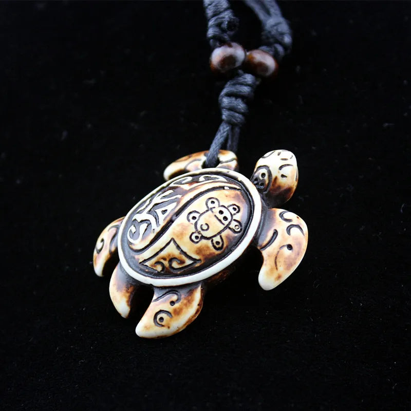 Turtle Necklace for Women Men Yak Bone Tortoise Hawaii Tribal Surfer Necklace Sea Turtles Pendants Necklaces