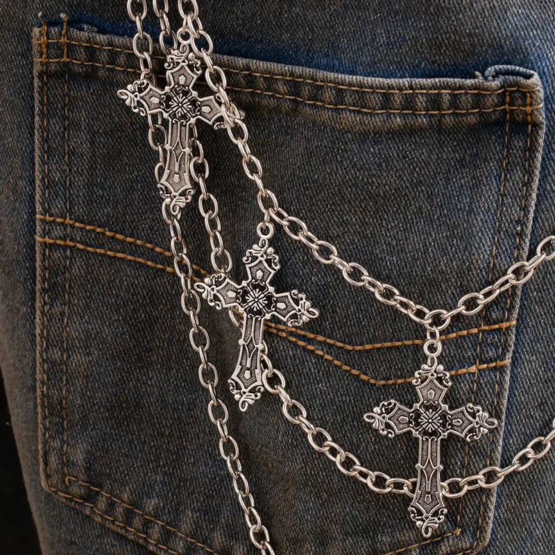 Fashion Punk Metal Pants Chain Hip Hop Waist Chain Cross Pendant Jeans Chain For Men Women Accessories Gifts