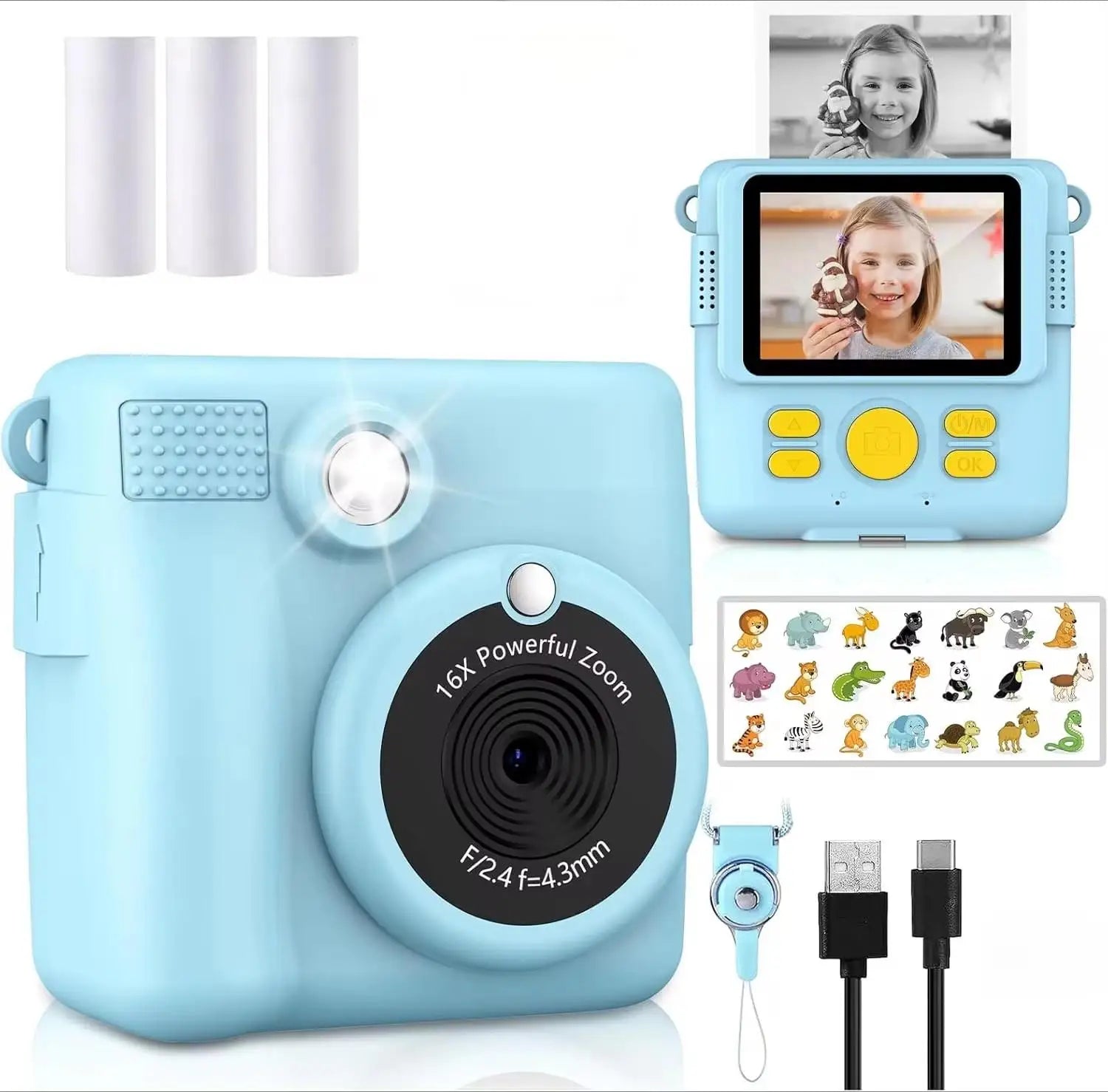 kids camera instant print 1080P Portable Kids Camera with  32GB Card3 and Rolls Photo Paper , Perfect Gift for Toddlers