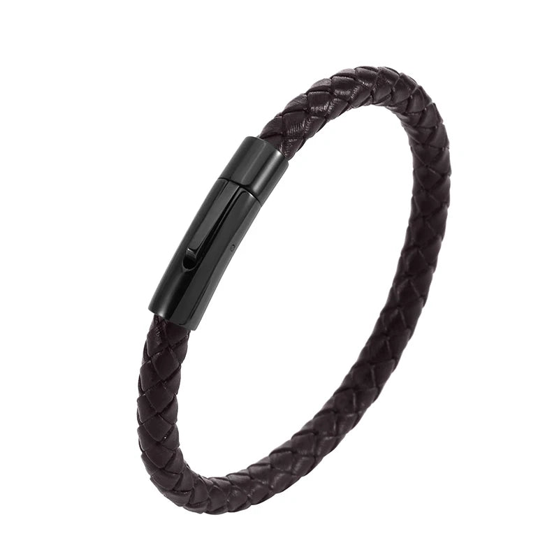 Quality Leather Bracelet for Men Women Stainless Steel Accessories Braid Style Bangles Birthday Party Jewelry Gifts