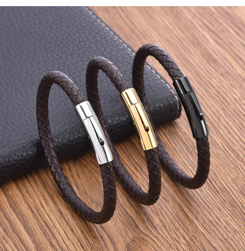 Quality Leather Bracelet for Men Women Stainless Steel Accessories Braid Style Bangles Birthday Party Jewelry Gifts