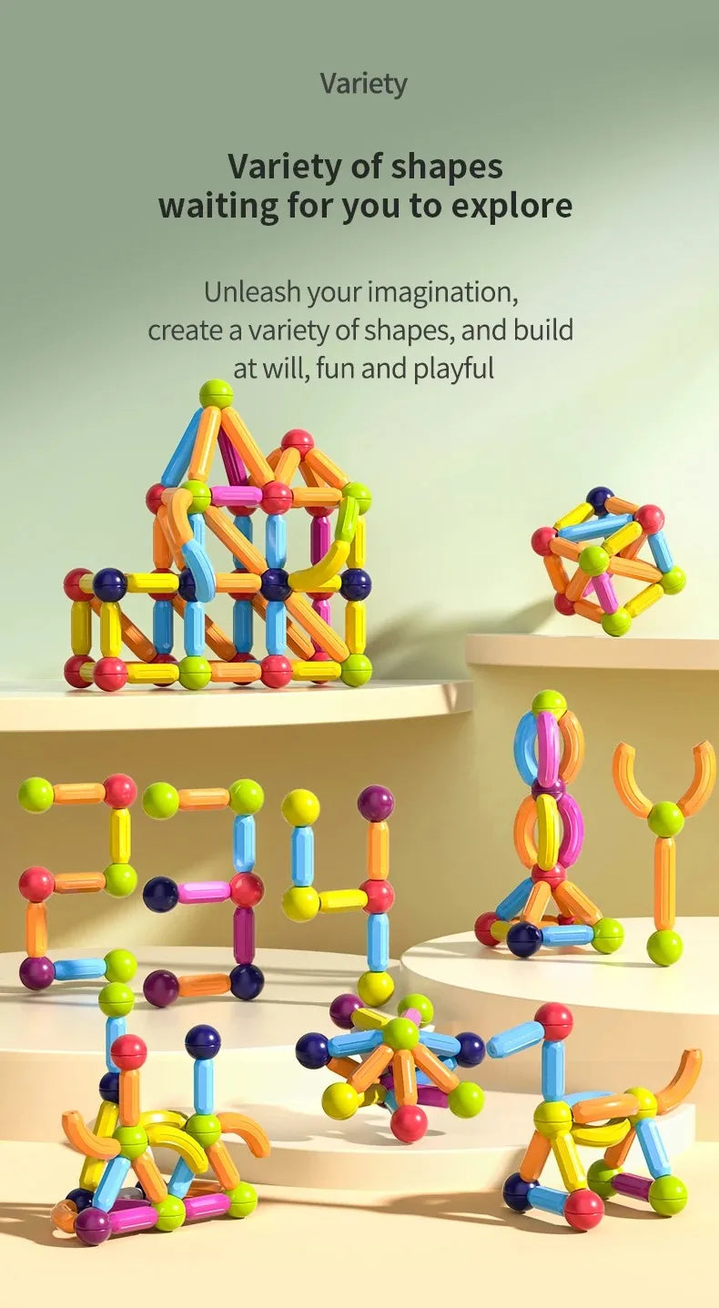 Magnet Ball Sticks Rod Games Magnetic Construction Set 188PCS Magnetic Building Blocks Toy Montessori Educational Toys for Kids