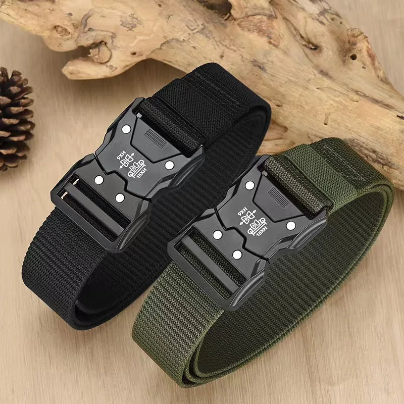 Tactical Nylon Canvas Belt - Adjustable MOLLE Waist Belt for Men's Outdoor Use
