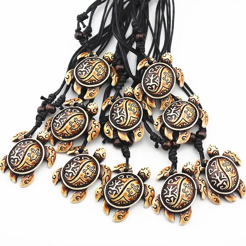 Turtle Necklace for Women Men Yak Bone Tortoise Hawaii Tribal Surfer Necklace Sea Turtles Pendants Necklaces